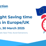 Red alarm clock, EU flag and UK flag. Daylight saving time EU/UK