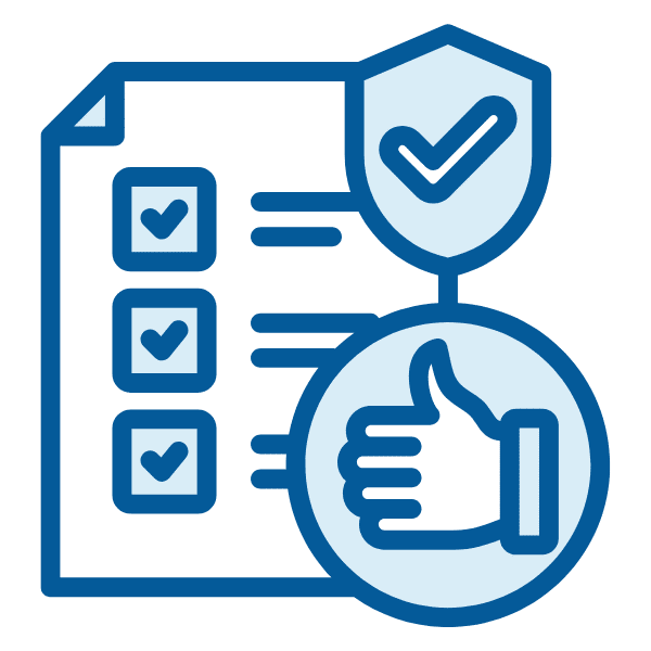 MAS Reporting Rules Icon. Checklist with verification tick and thumbs up