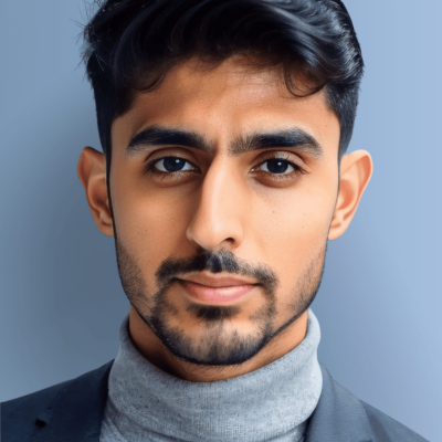 Moiz headshot blue background